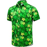 EUOW St. Patrick's Day Hawaiian Shirt for Men Irish Printed Casual Short Sleeve Button Down Beach Shirts