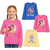 HILEELANG Young Girl Long Sleeve Shirts Cotton Casual Graphic Fashion T-Shirts 3 Packs