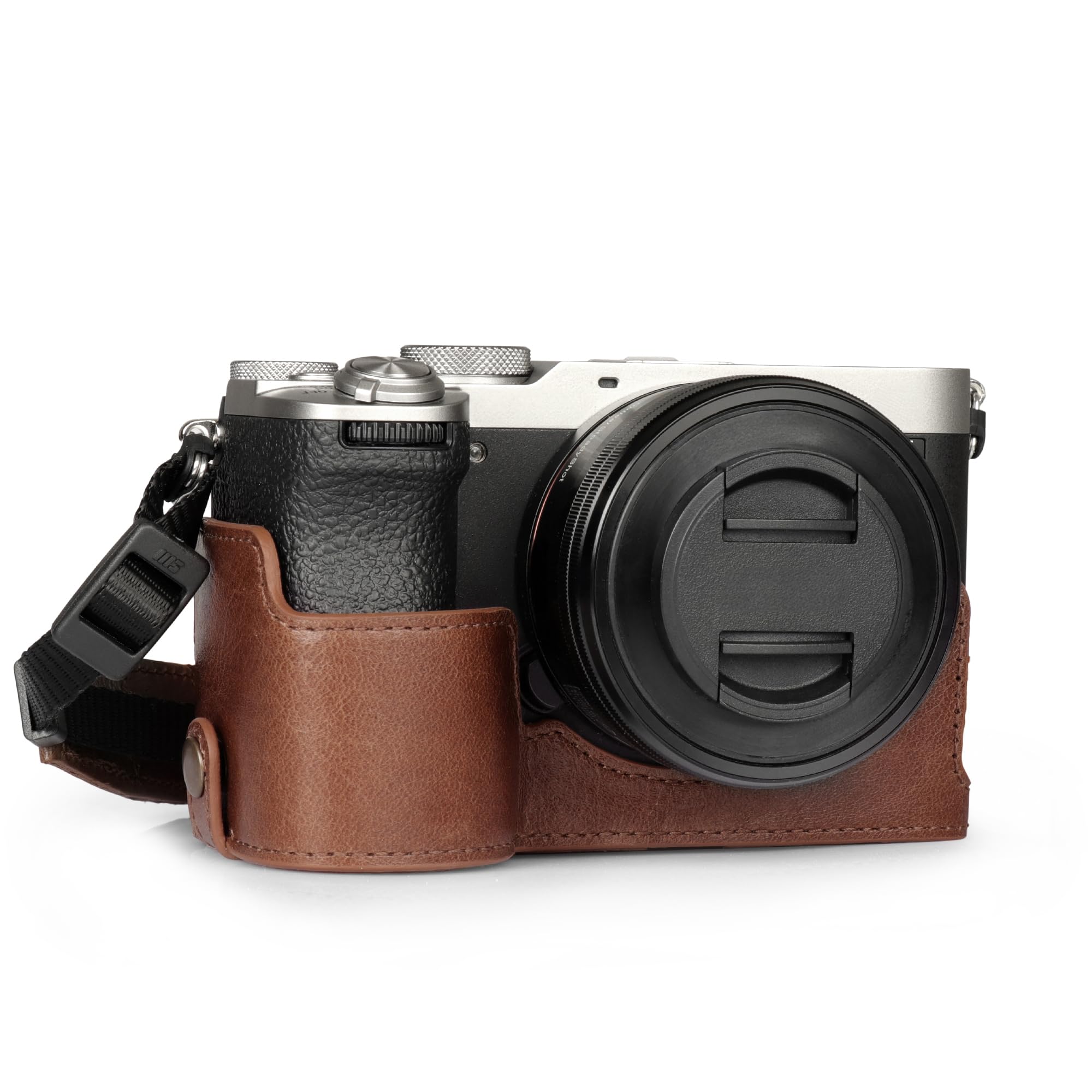 MegaGear Genuine Leather Half Camera Case for Sony Alpha a7C Mark II - Stylish and Protective (Brown)