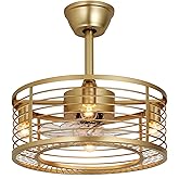 Chinco Star Caged Ceiling Fan with Light, Gold Fandelier Ceiling Fan and Remote Control - Reversible Motor, 6-Speed Wind, 18 