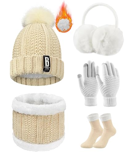 24-Piece Winter Beanie Hat Scarf Glove Set - Knitted Pompom Warm Set (8 Colors)