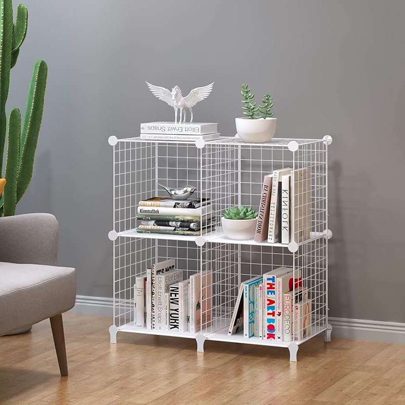 HOMIDEC 4 Cube Wire Storage Shelves Wardrobe Cabinet Bookcase