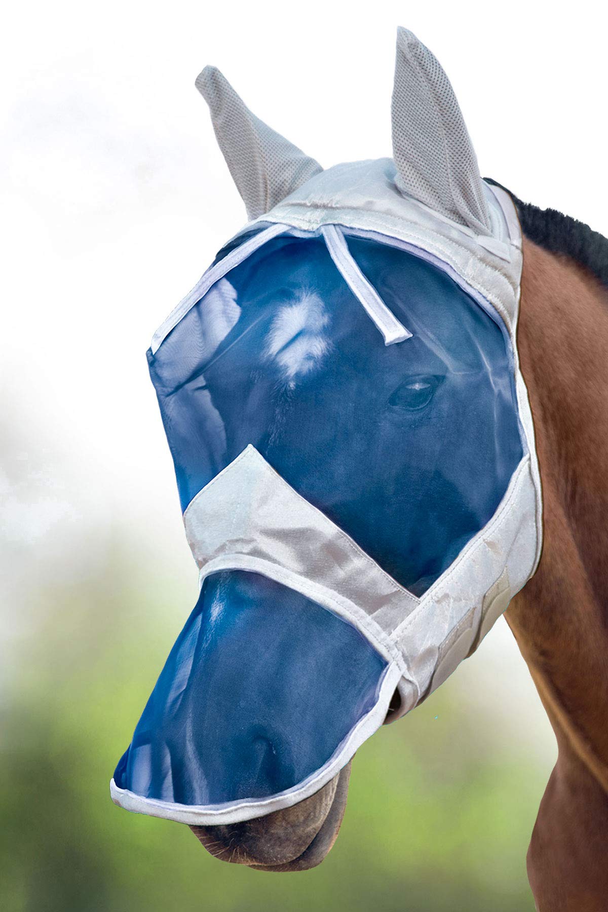 Harrison Howard CareMaster Ergonomically Designed Thick Fleece Padding Fly Mask Full Face Silver/Blue Retro (L; Full Size)
