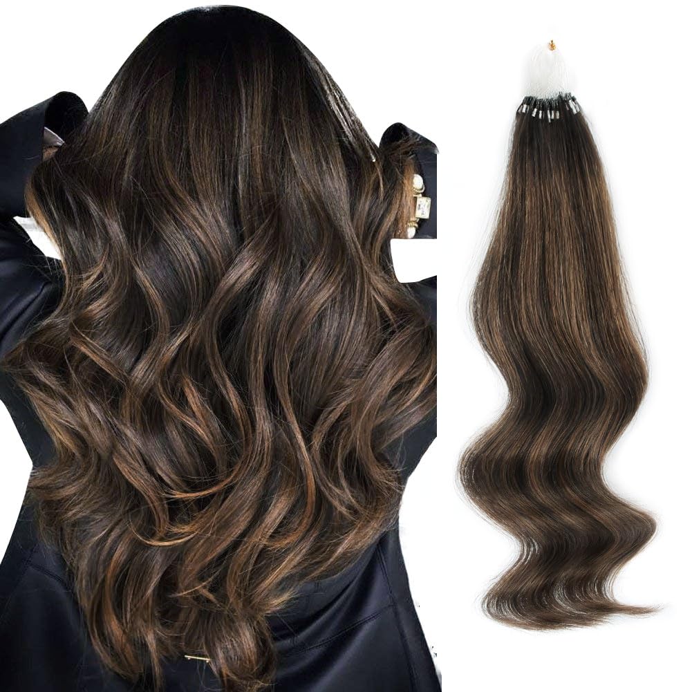 ABH AMAZINGBEAUTY HAIR Micro Beads Hair Extensions Microlink Hair Extensions Human Hair Balayage Darkest Brown to Chestnut Brown #2/6/2 Micro Loop Real Human Hair Extensions 16 Inch 50G 50S โ image 1