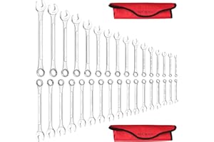 ROCHOOF Combination Wrench Set,33-Piece Chrome Vanadium Steel Wrench Set 12-Point SAE & Metric Wrenches 1/4"-1" and 6-22mm with Rolling Pouch