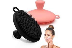 GEENOA Silicone Face Scrubber 2PCS, Manual Face Scrubber Exfoliator with Soft Bristles and Non-Slip Handle, Gentle Facial Scrubber Face Brush for Super Lathering & Deep Cleansing(Black+Pink)