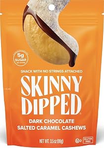 SkinnyDipped Dark Chocolate Salted Caramel Cashews, Healthy Snack, Plant Protein, Gluten Free, 3.5 oz Resealable Bags, Pack o