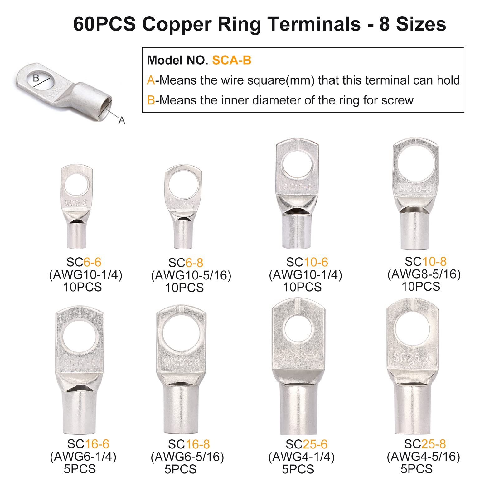 Solsop Battery Cable Lug Crimping Tool 101 AWG with 60PCS