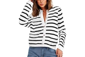 KINRUI Cardigan Sweaters for Women Striped Button Down Long Sleeve Knit Cardigans Shirt Soft Open Front Sweater Outwear Fall