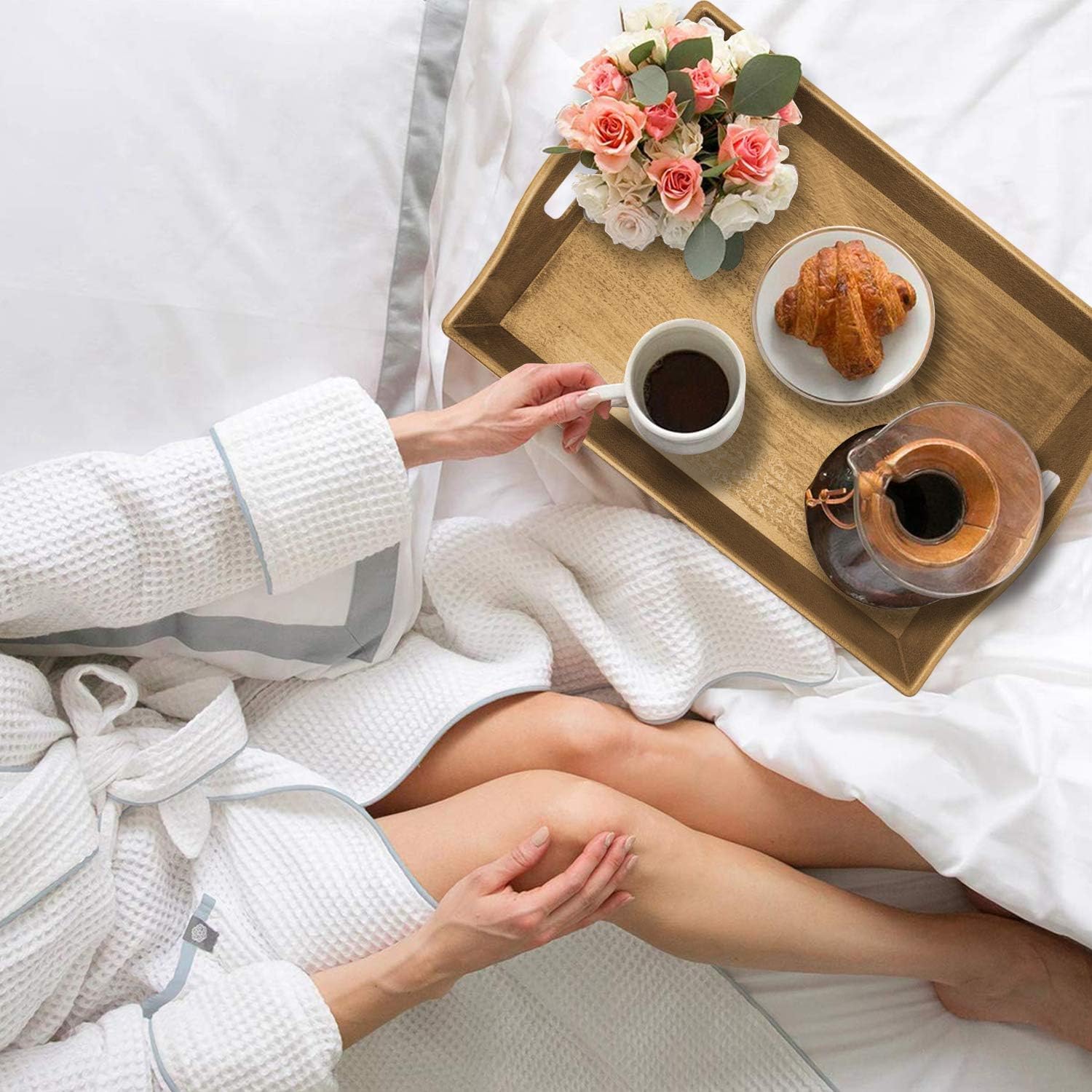  | Set of 3 Large Serving Trays w/Handles Nesting Breakfast Serving Trays Afternoon Tea Tray Decorative Rectangular Display Tray Set Nested Food Tray Butler Serving Tray for kitchen Party Dinner Snack: Serving Trays