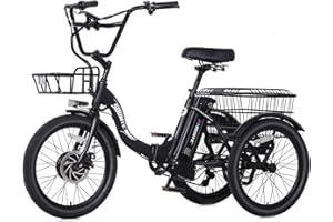 Soumye Electric Tricycle for Adults,20" Folding Electric Trike,3 Wheels Electric Bicycle Bikes, 350W Step-Thru Etrike with 374WH Removable Battery and Large Basket for Women Men