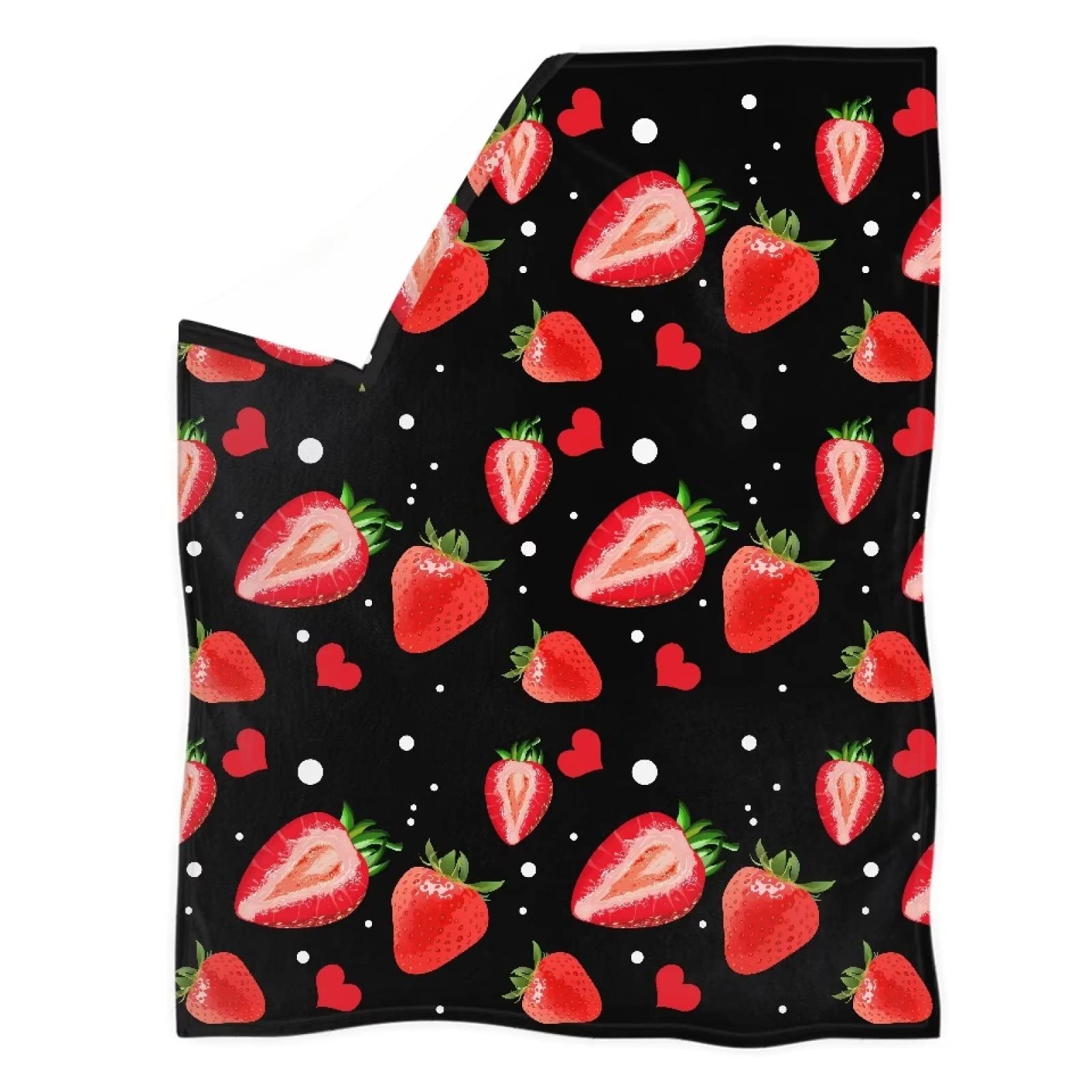 COEQINE Throw Blanket Soft Couch Sofa Blanket Fleece Cozy Warm Blankets Plush with Strawberry Pattern Black Red,Size XS-3XL