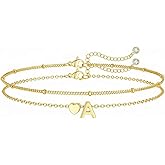 Valentines Day Gifts Gold Initial Bracelets for Women Trendy, Dainty Layered 14K Gold Plated Heart Letter Charm Bracelets, letter beads for name bracelets Jewelry Gifts