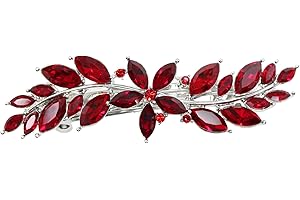 Faship Gorgeous Red Rhinestone Crystal Small Floral Hair Barrette Clip
