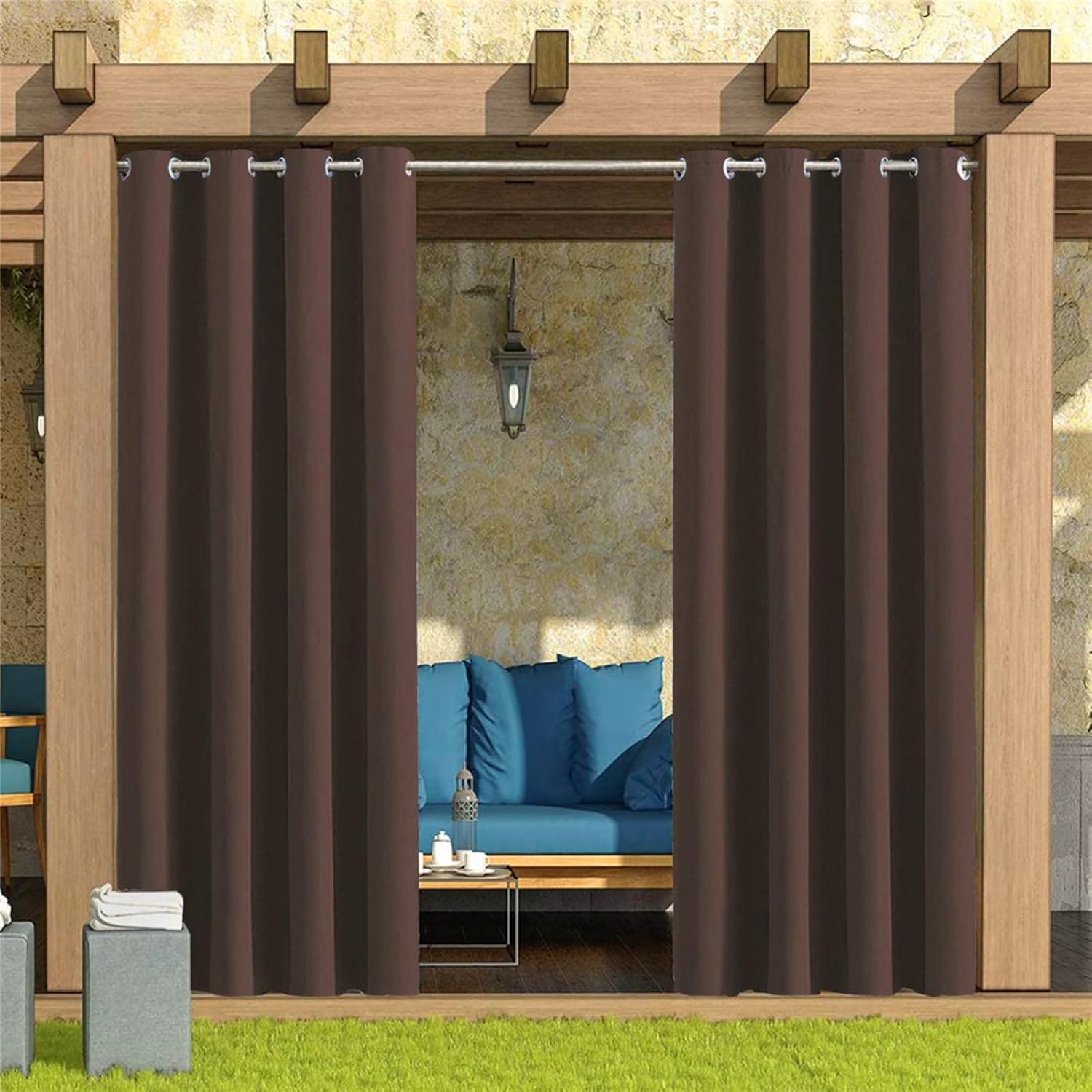 Outdoor Curtains - 63W x 75L inch Waterproof Indoor/Outdoor Curtains for Patio Thick Privacy Grommet Curtains for Bedroom, Living Room, Porch, Pergola, Cabana, 2 Panel,Coffee Color