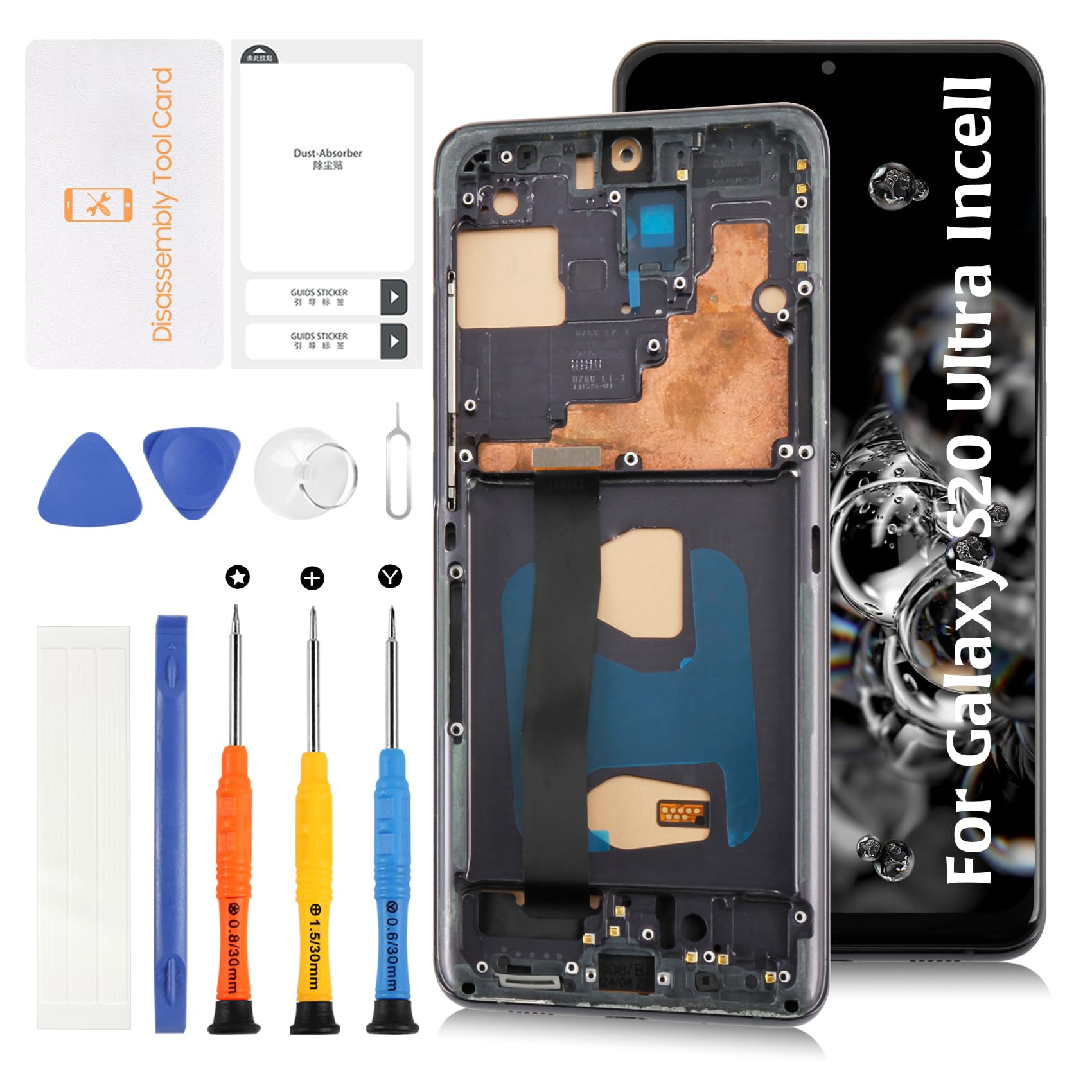 Photo 1 of Olivechard InCell S20 Ultra Display Screen Replacement for Samsung Galaxy S20 Ultra with Cosmic Black Frame G988B G988U G988W LCD Screen Touch Digitizer Assembly(No Fingerprint Function)