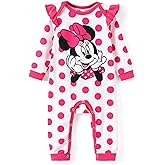 Disney Stitch Princess Cinderella Ariel Minnie Winnie Baby Girls Ruffle Long Sleeve Romper Bodysuit for Newborn to Toddler