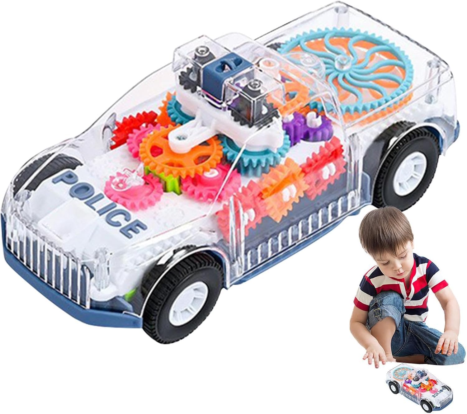 Toy Car, Kids Play Vehicles Transparent Gear Car Toy with Cool Light and Music Light Up Cars Toys Toddler Gear Cars Musical Gears Vehicle Montessori Educational Crawling Toys for Kids Birthday Gift