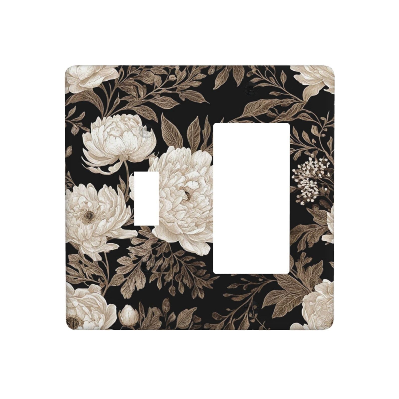 Outlet Covers Black Gold Flowers Leaves Botanical