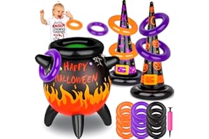 URANUS&NO.1 Halloween Ring Toss Game Set - 15PCS Inflatable Witch Hats Cauldron with Air Pump Toss Game for Kids, Halloween Party Favors Indoor Outdoor Family Party Game Supplies