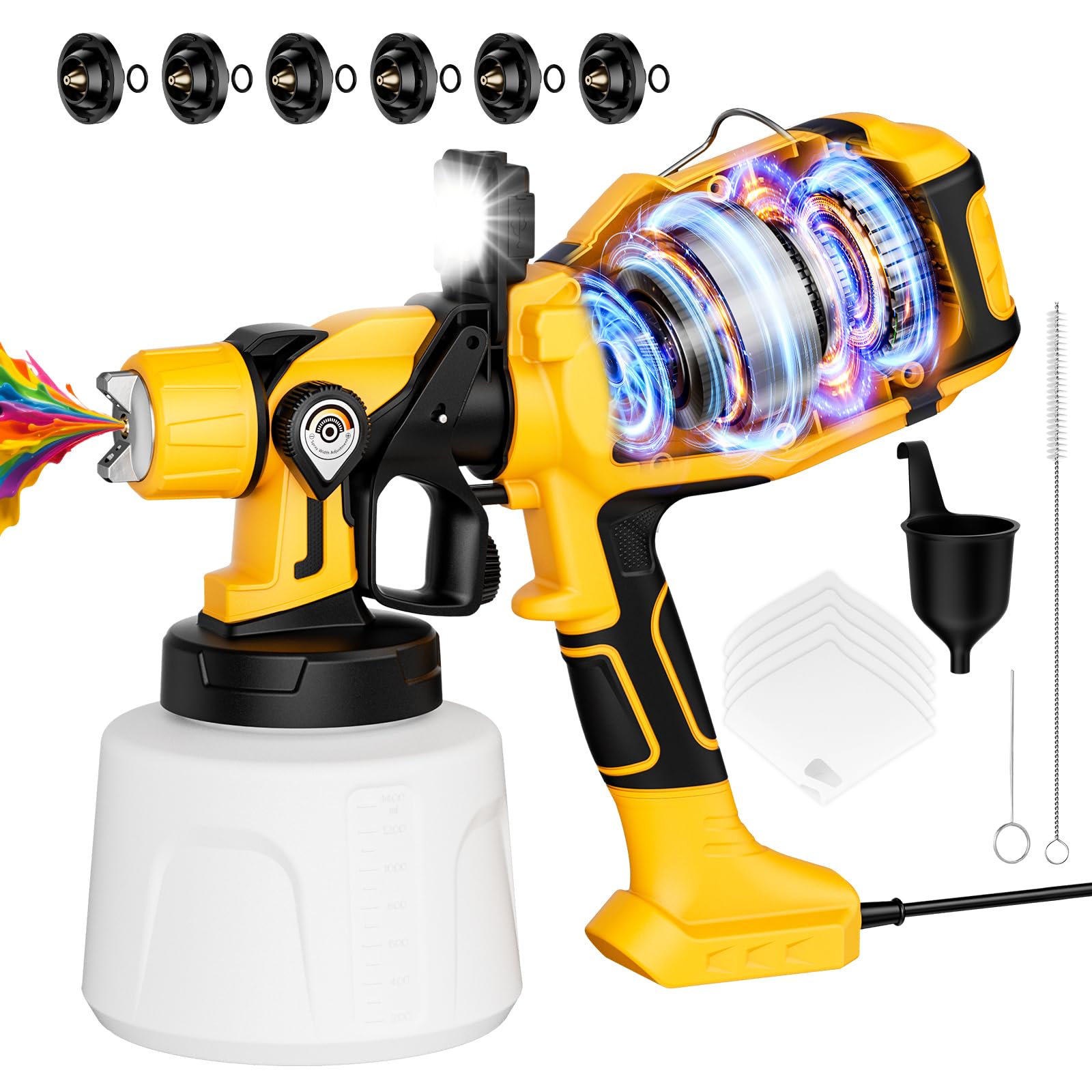 Photo 1 of Paint Sprayer for House Painting, Paint Sprayer with 1000W Powerful Copper Motor, 1400ml (47oz) Container, 6 Brass Nozzles & LED Light, Easy to Clean for House, Fence, Furniture, DIY, Garden, Walls