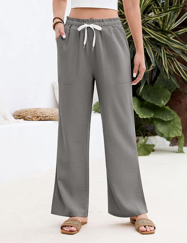 Pantaloni Donna Estivi Pantaloni Larghi Legger (Grigio, L)