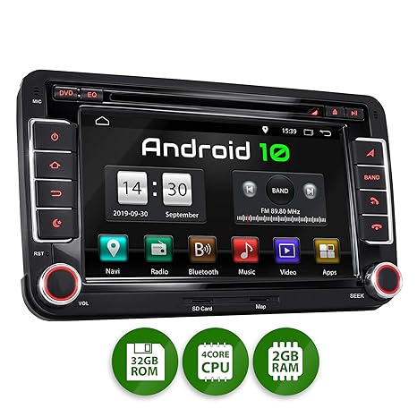 XOMAX XM-10GA Radio de Coche con Android 10 Adecuado para VW Seat Skoda I 4Core, 2GB RAM, 32GB ROM I GPS I Soporte WiFi, 3G, 4G, Dab+, OBD2 I ...