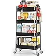 TOOLF 4-Tier Metal Rolling Cart with Wheels, Storage Utility Organizer Cart for Kitchen, Bathroom, Office, Baby Essentials & Makeup - Lockable Casters, Easy Assembly, 132 lbs Capacity, Black