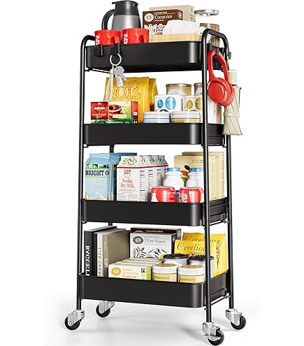 TOOLF 3 Tier Metal Rolling Storage Cart With Table Top, Lash Cart Organizer With
