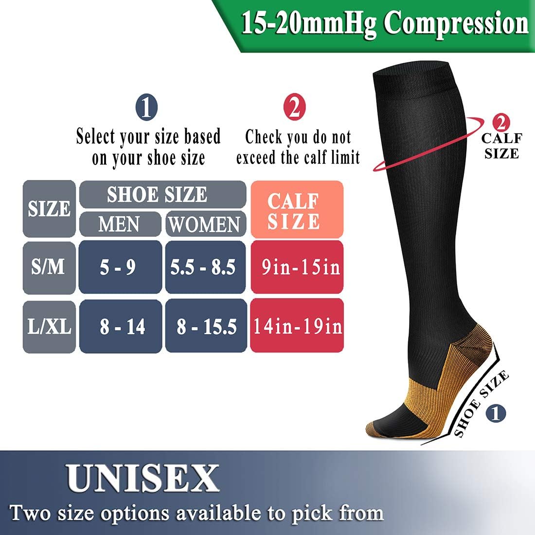 QUXIANG Copper Compression Socks for Women & Men Circulation (8 Pairs) - Best for Running Athletic Cycling - 15-20 mmHg: Clothing