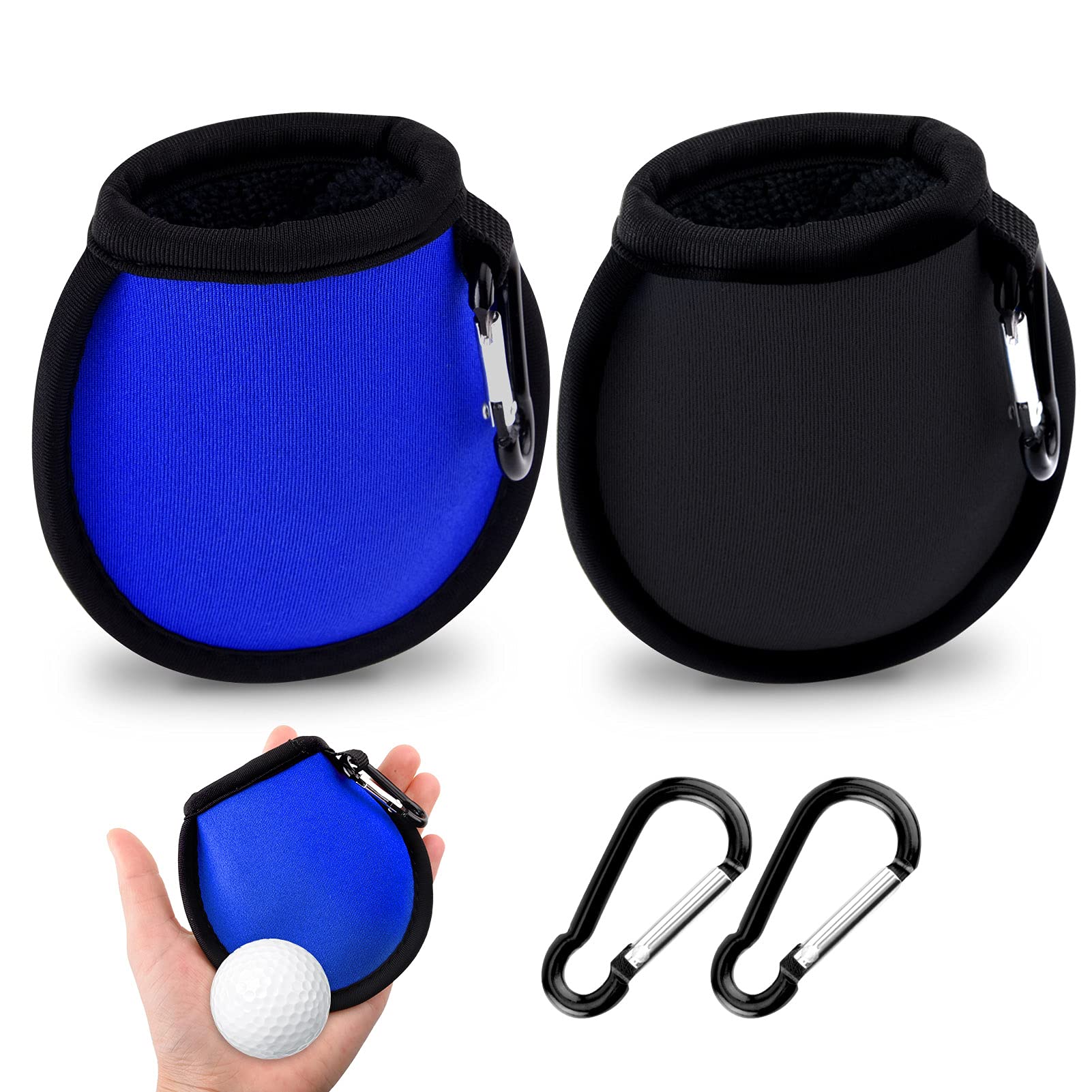 olyee 2 Pack Golf Ball Cleaner Pouch, Golf Ball and Club Clip on Waterproof Washer Pocket Accesorries for Men Ladies and Trolley Cart Bag(Black+Blue)