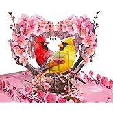 Cardinal Couple Mother's Day Card, Pop Up Anniversary Card for Wife, Husband, Couple, Happy Anniversary Wedding Valentine Card, 3D Birthday Card for Boyfriend, Girlfriend, Father Day Pop Up Card for Him, Her (Cardinal Couple)