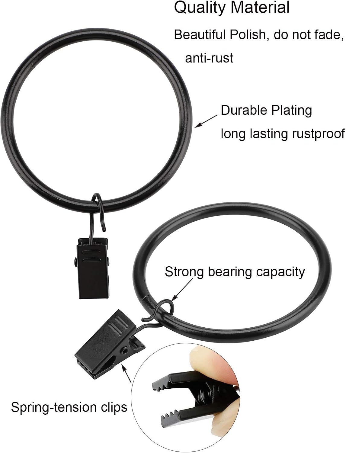 OOTSR Drapery Curtain Clips with Rings (Φ50mm, Set of 16) - Rustproof Matte Stainless Steel Metal Curtain Rod Clip Rings with Eyelets for Party Light, Art Display, Tent (Vintage Black, 2 inch) - Image 4