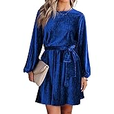 Happy Sailed Women's Velvet Dress Lantern Sleeve High Waist A-Line Skater Cocktail Party Dresses with Belt Business wear