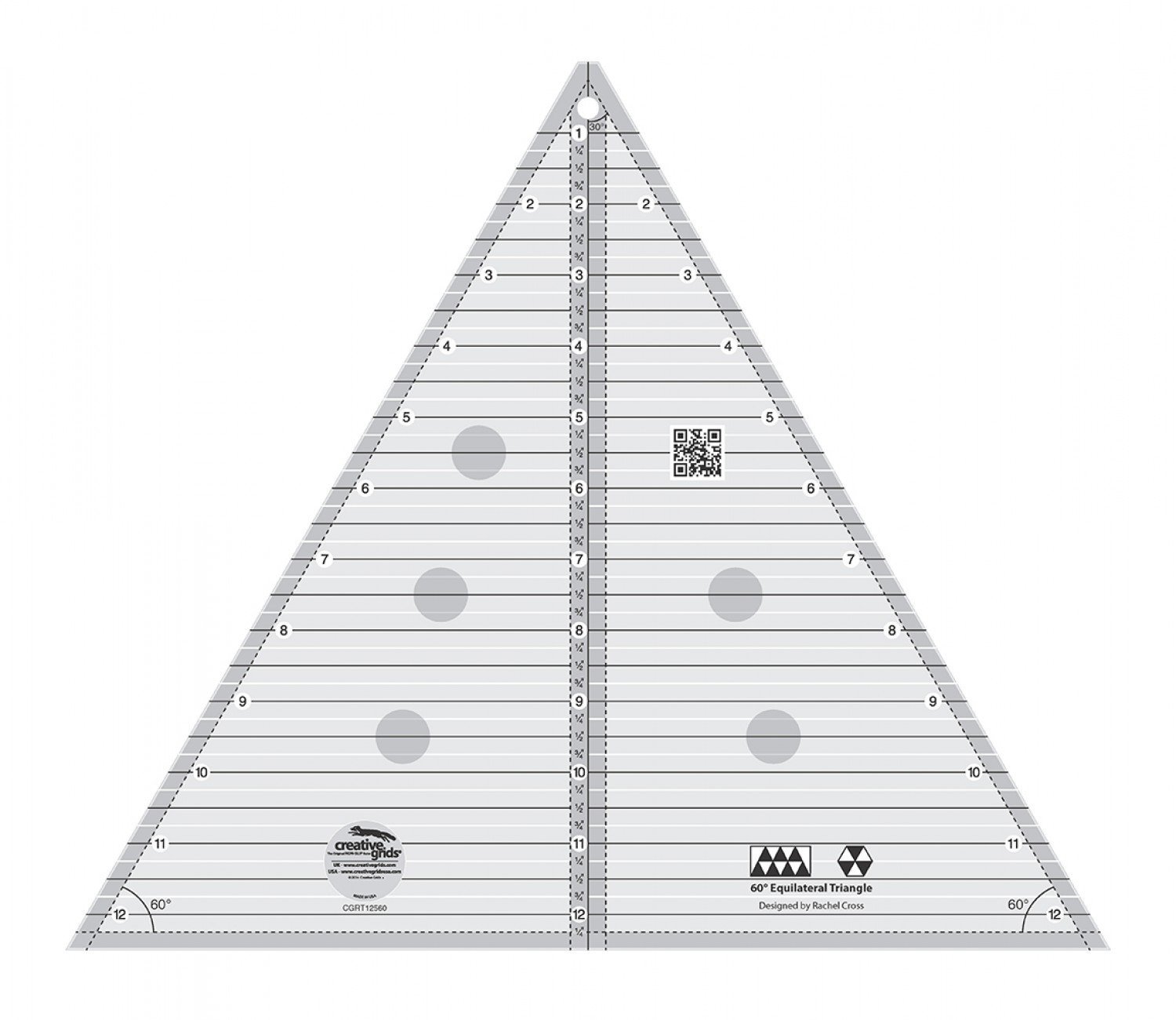 Creative Grids 60 Degree Triangle (Finished Size Up to 12 Inches) Quilting Ruler by Creative Grids