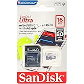 SanDisk Ultra 16GB Ultra Micro SDHC UHS-I/Class 10 Card with Adapter (SDSQUNC-016G-GN6MA)