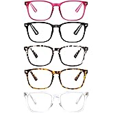 VIDEBLA 5 Pack Blue Light Blocking Reading Glasses,Spring Hinge Readers for Women Men,Anti UV Ray Filter Nerd Eyeglasses