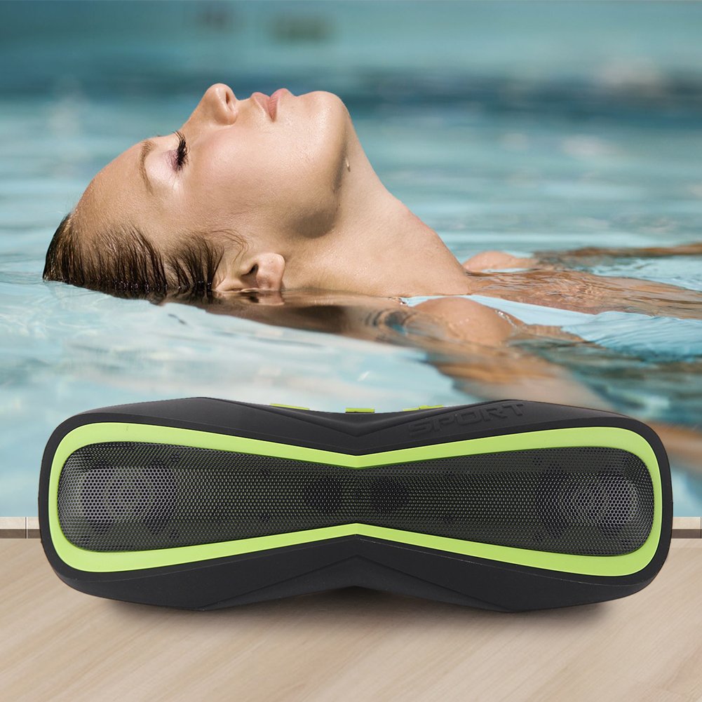 Awkli Waterproof Portable 4.0 Bluetooth,IPX5 Water Resistant With Handsfree Call,AUX Line,in Stereo,TF Card,HD Sound,Suitable For Iphone Ipad Android and More Bluetooth Device (Black and green)