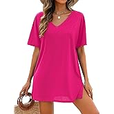 AI'MAGE Womens Cover Up Short Sleeve Swim Cover Ups V-neck Bathing Suit Coverups Bikini Beach Dress
