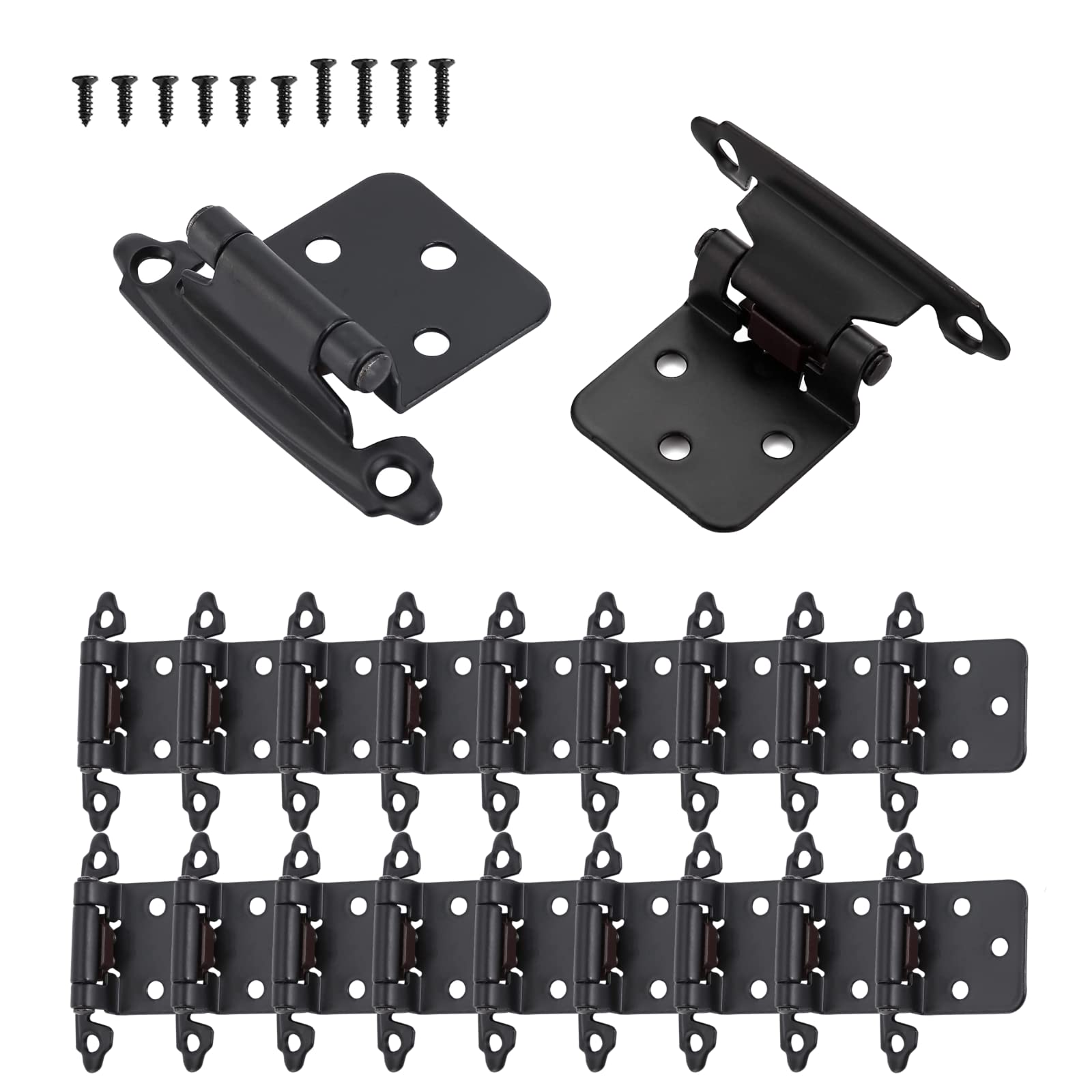 32 Pack Cabinet Door Hinges Matte Black, 1/2" Self Closing Overlay