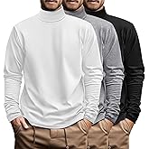 Ficerd 3 Pack Men's Big and Tall Turtleneck Shirts Cotton Long Sleeve Turtle Neck Tops Plus Size Loose Fit Basic Tee