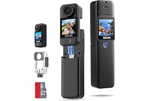 SJCAM C300 Pocket Travel Action Camera 4K,7Hour Power,154° Wide FOV Video Recording,6-Axis Stabilization,Dual-Touch Screen Body Camera,30M Waterproof,Vlogging YouTube Live Streaming,Black 64G Card