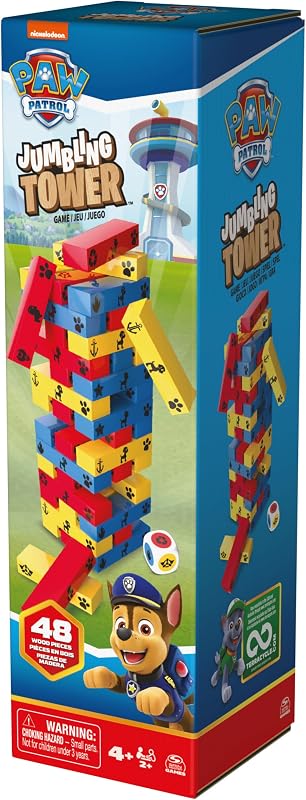 Spin master games - jogos de tabuleiro - paw patrol jumbling tower - jogo de torre de madeira paw patrol com peças de madeira multicoloridas - 1-4 jogadores - 6066828 - jogos de tabuleiro para crianças de 5 anos +