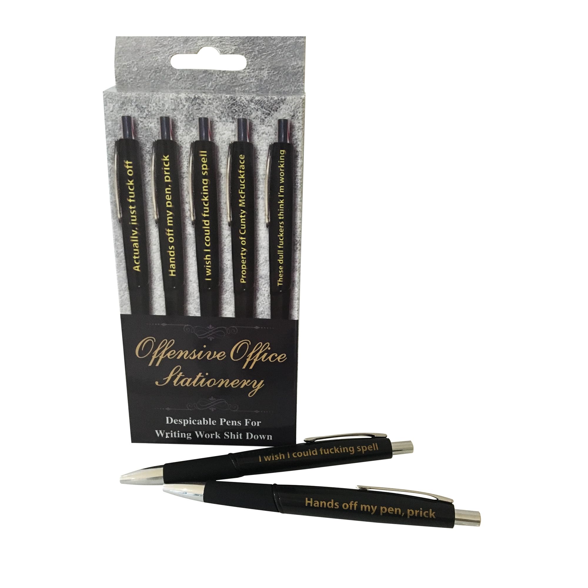 Spencer and Fleetwood Office Stationery Unisex Adult Humour Pack of 5 Black Ballpoint Pens
