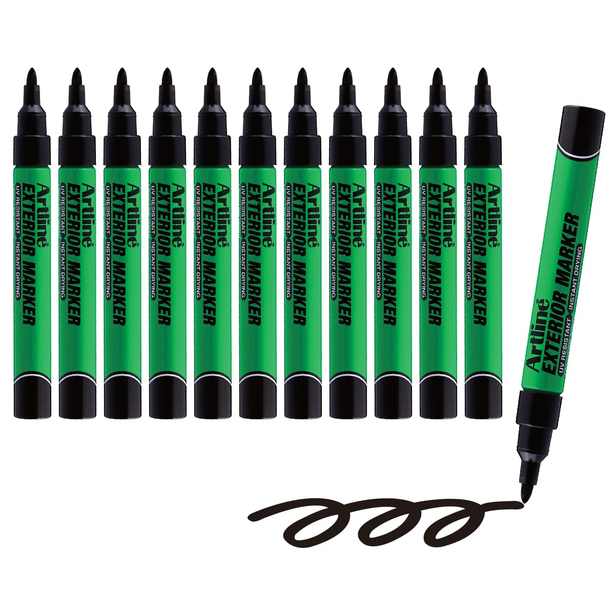 Artline Exterior Markers | Professional Series | For Multiple Exterior Surfaces | UV Resistant Ink | EKPR-EXM | 1.5mm Bullet Tip | Pack of 12 | Black Marker