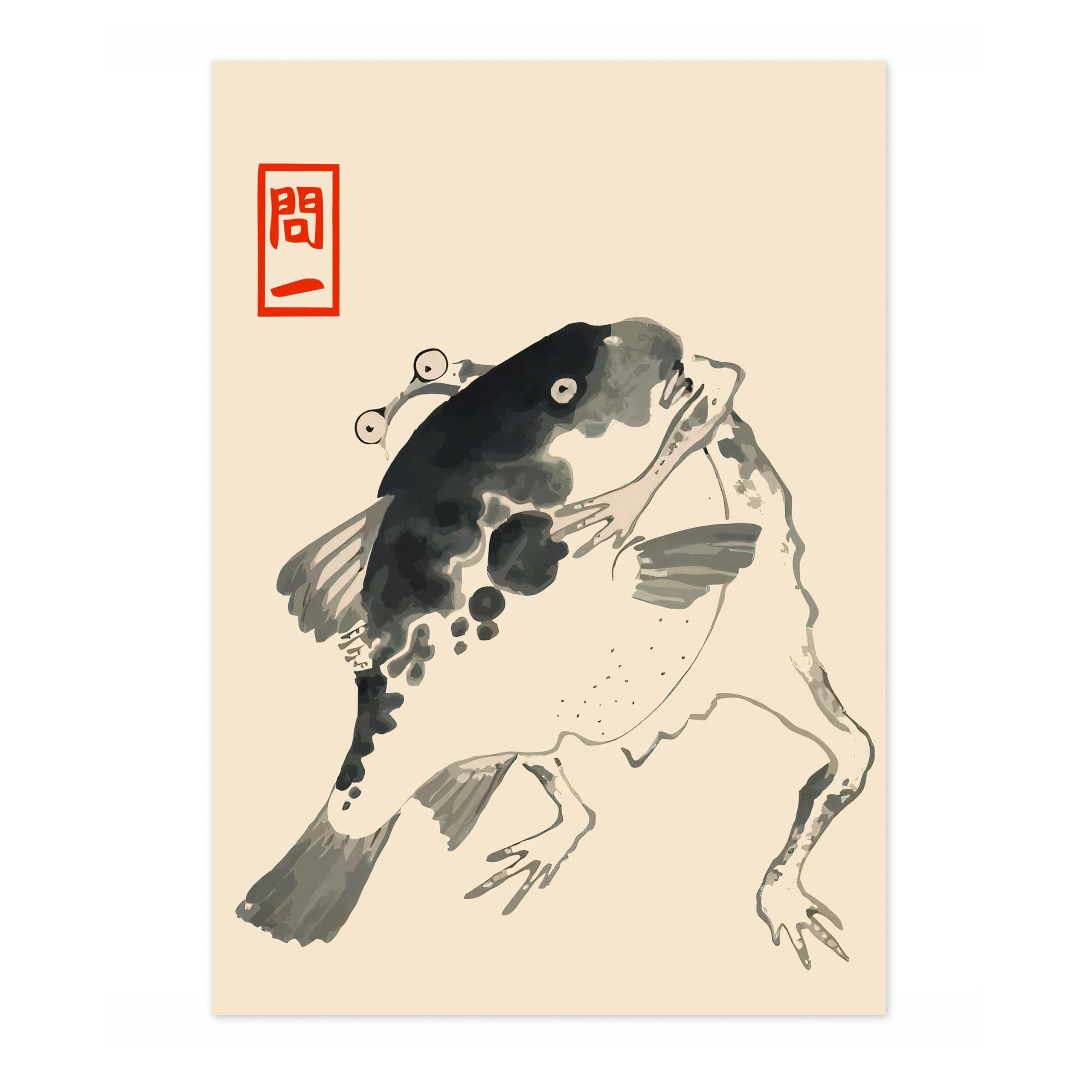 Matsumoto Hoji Frog & Fish Poster, Japansese Art Woodblock Ukiyo-e Print, Framed Japanese Wall Art, Archival Matte, 50x70cm (Print Only) - 50x70cm