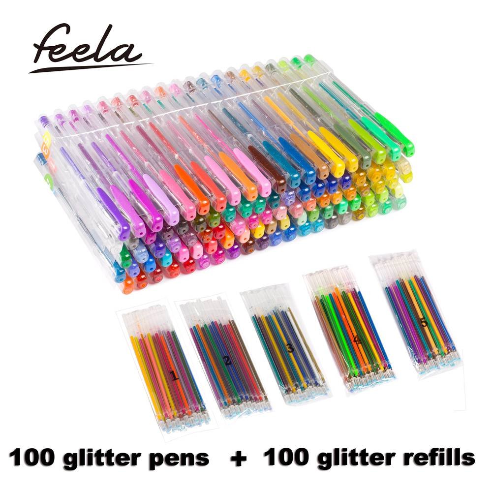 Feela 200 Pack Glitter Gel Pens Set 100 Gel Pen plus 100 Refills for Adult eBay