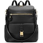 KKXIU Backpack Purse for Women - PU Leather Ladies Backpack for Daily with Anti-Theft Lock Pocket, Small Daypack with Luggage Strap & Water Bottle Pockets (Black)