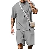 Babioboa Men's Short Sleeve Tracksuit Summer T Shirt & Shorts set 2 Pockets Oversize Two Piece Casual Daily Duty-off
