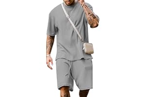 Babioboa Men's Short Sleeve Tracksuit Summer T Shirt & Shorts set 2 Pockets Oversize Two Piece Casual Daily Duty-off